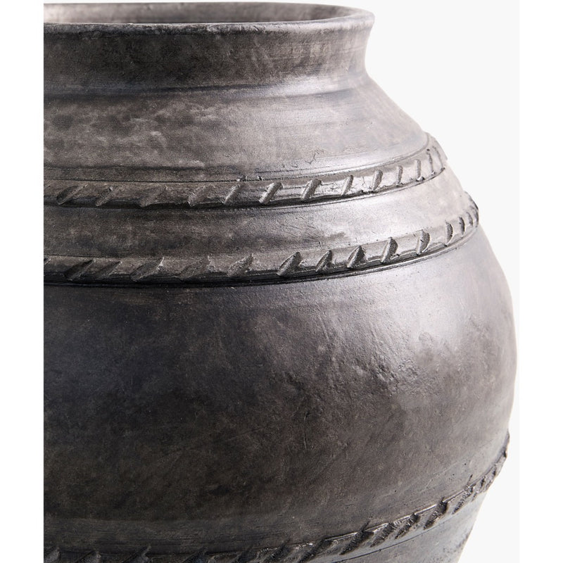 round vase texture dark gray glazed rustic