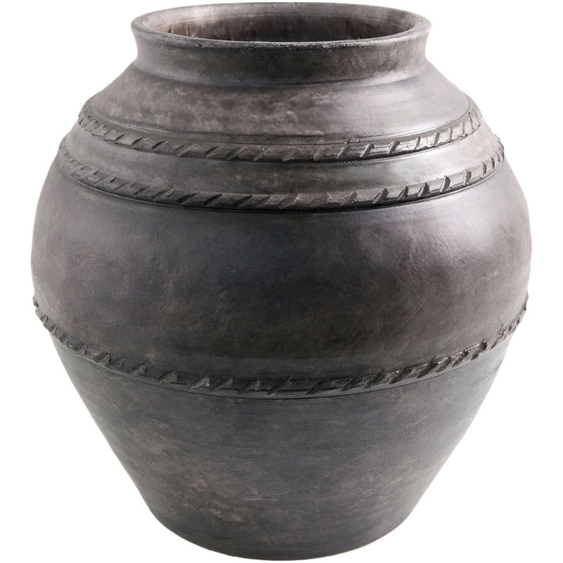 round vase texture dark gray glazed rustic