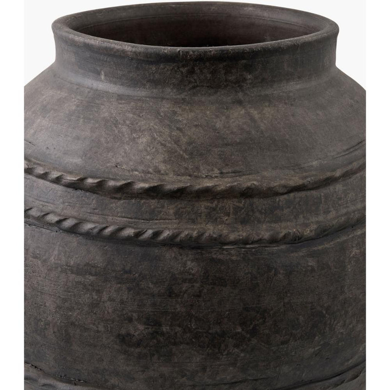 round vase texture dark gray glazed rustic