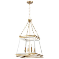 hanging lantern white frame brass detail chain 4 bulb