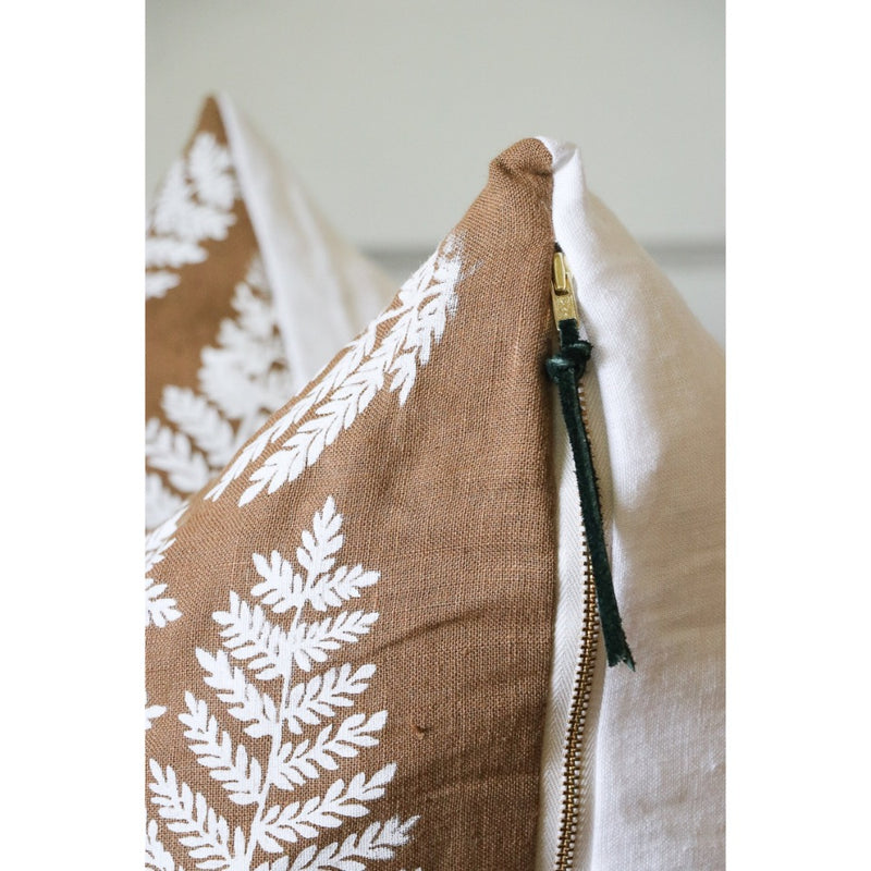 ginger brown lumbar pillow white ferns