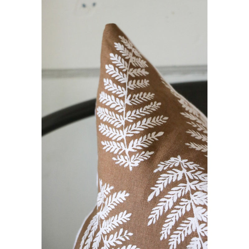 ginger brown lumbar pillow white ferns