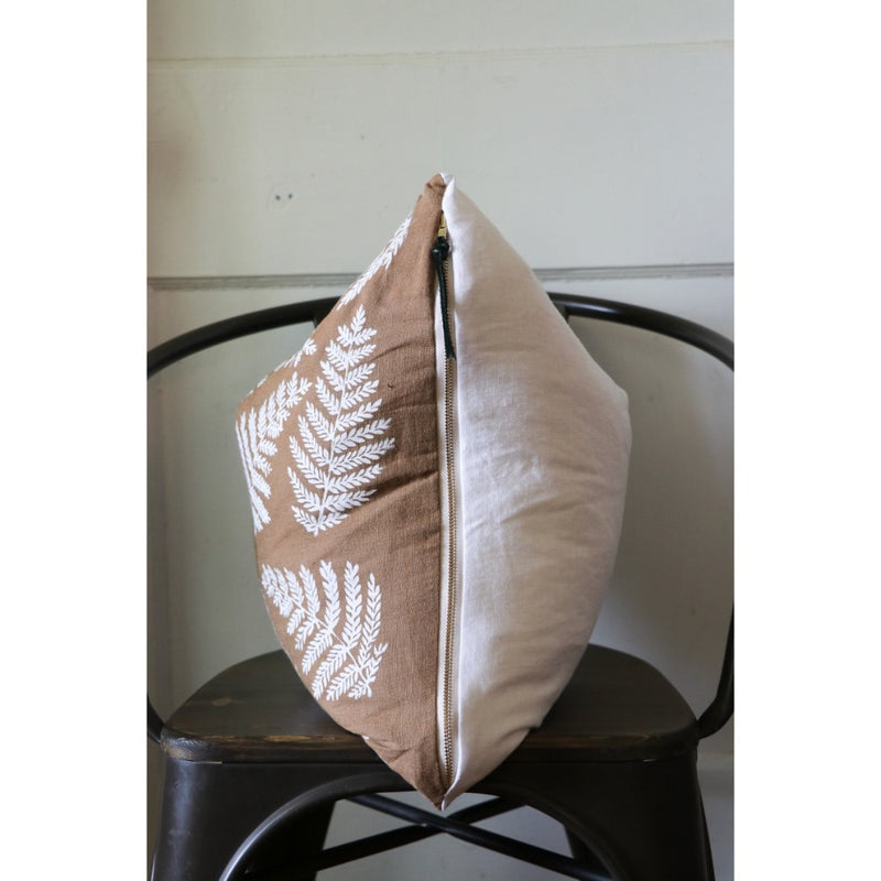 ginger brown lumbar pillow white ferns