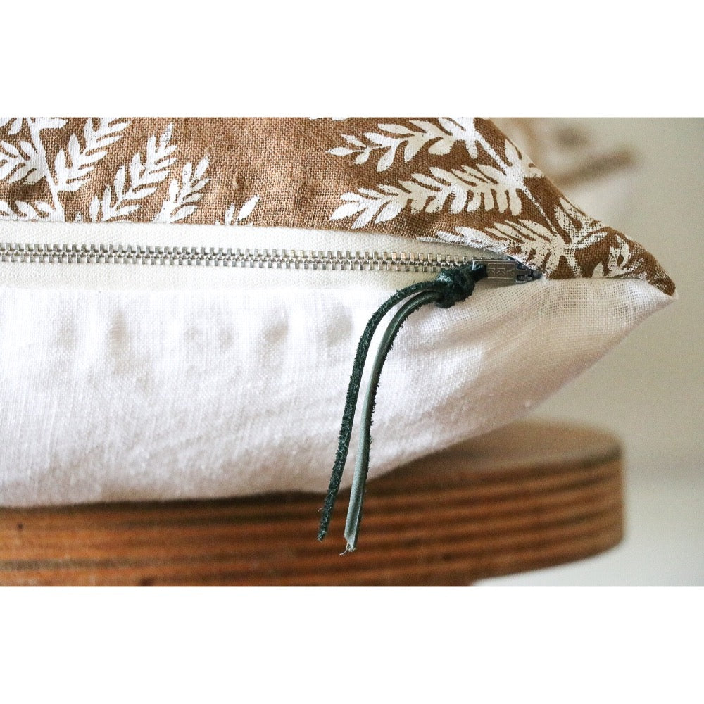 ginger brown lumbar pillow white ferns