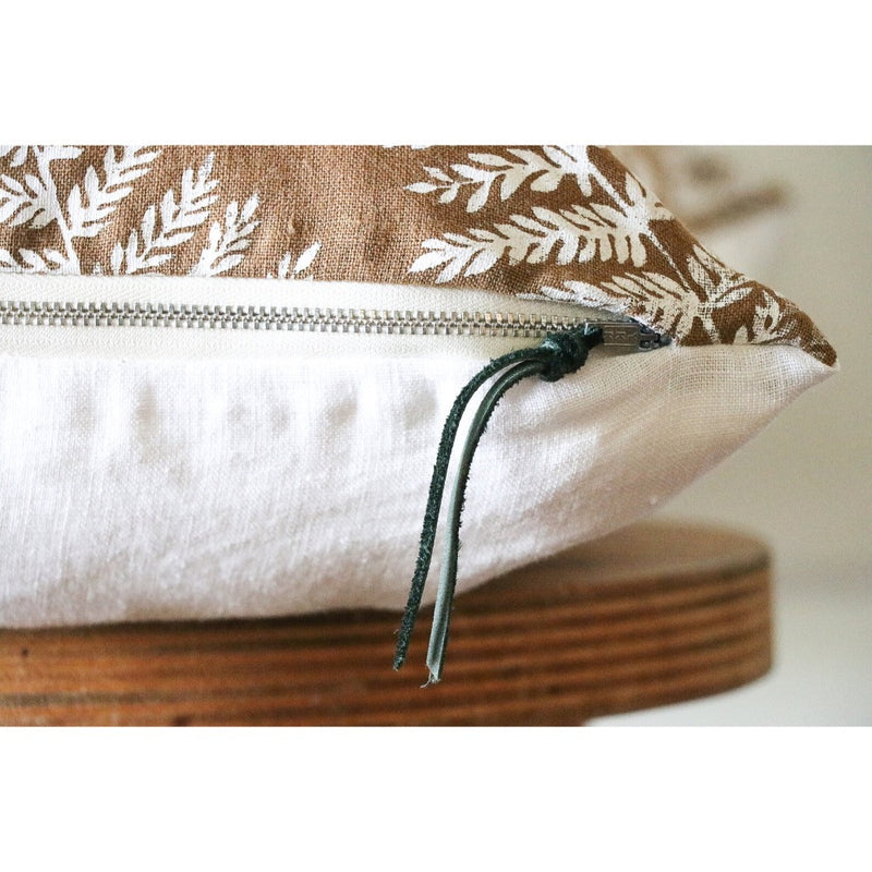 ginger brown lumbar pillow white ferns
