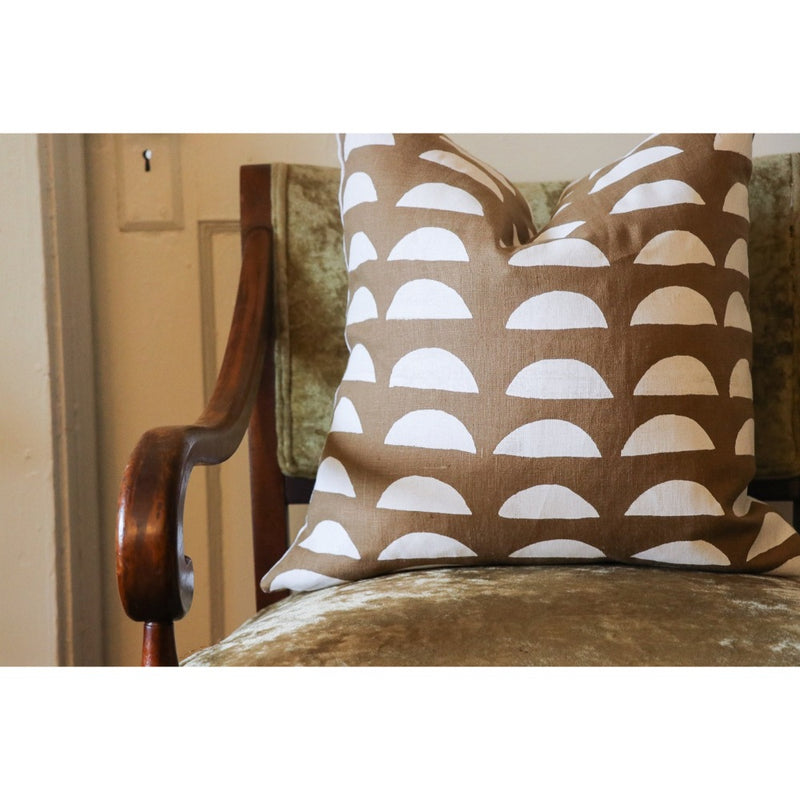 cinnamon brown square pillow white half moons