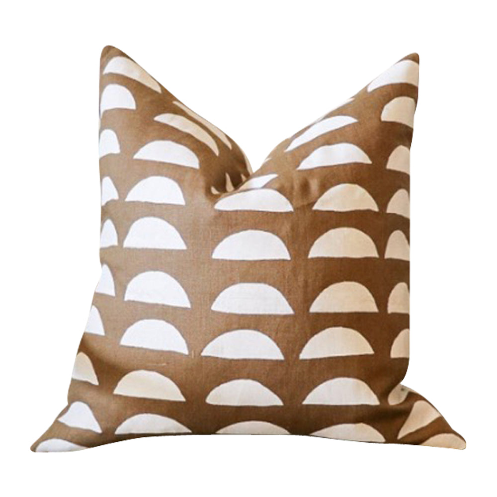 cinnamon brown square pillow white half moons