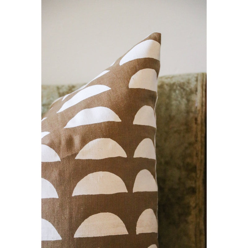 cinnamon brown square pillow white half moons