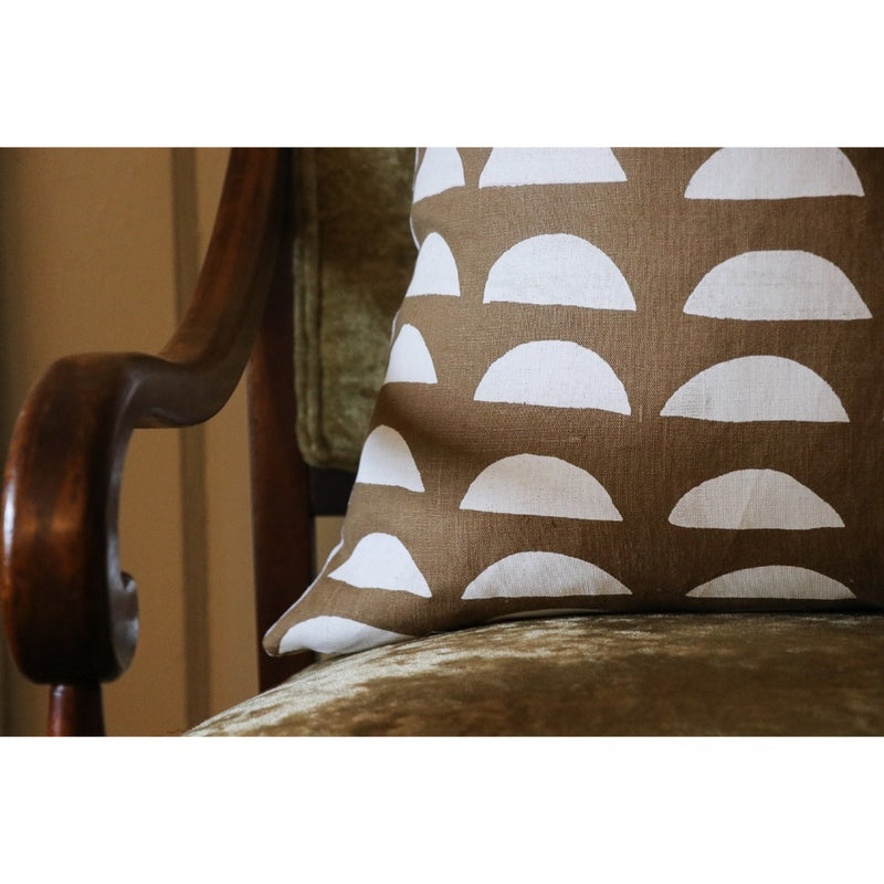 cinnamon brown square pillow white half moons