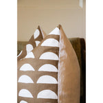 cinnamon brown square pillow white half moons