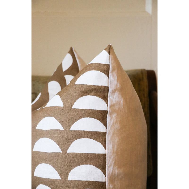 cinnamon brown square pillow white half moons