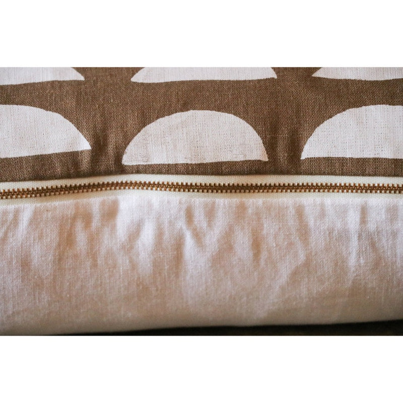 cinnamon brown square pillow white half moons