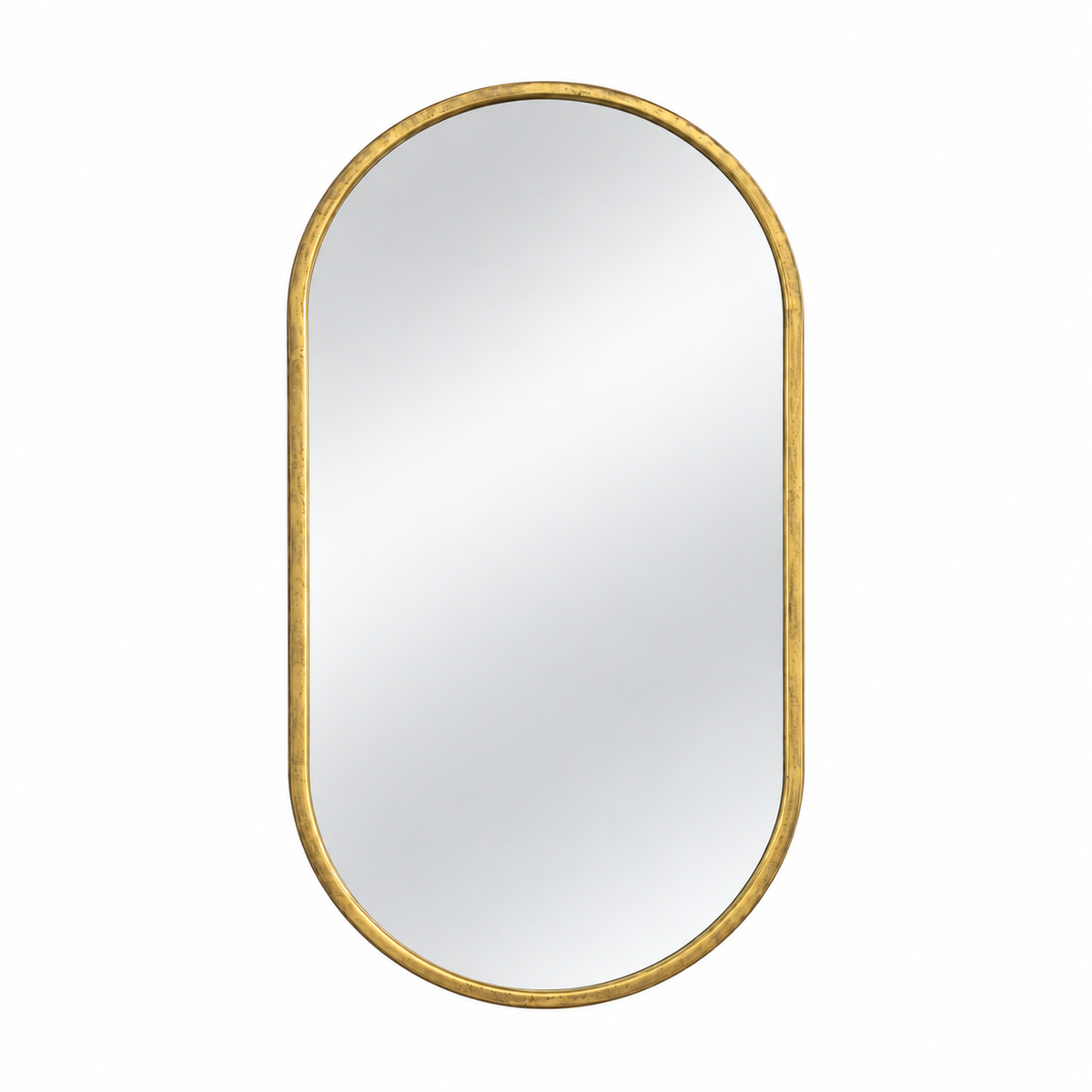 Varina Oval Wall Mirror - Gold Leaf, a minimalistic oval wall mirror with a textured antique gold frame.