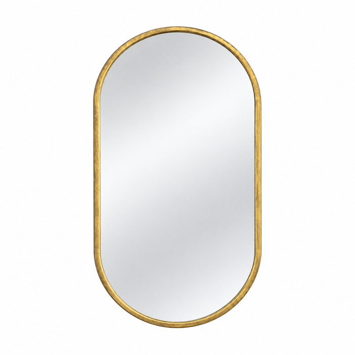 Varina Oval Wall Mirror - Gold Leaf, a minimalistic oval wall mirror with a textured antique gold frame.