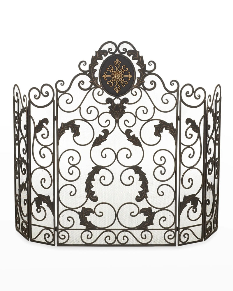 Burnished Gold Monogrammed or Fleur de Lis Accent Fireplace Screen
