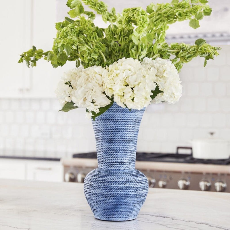 blue cord vase rope embossed glazed