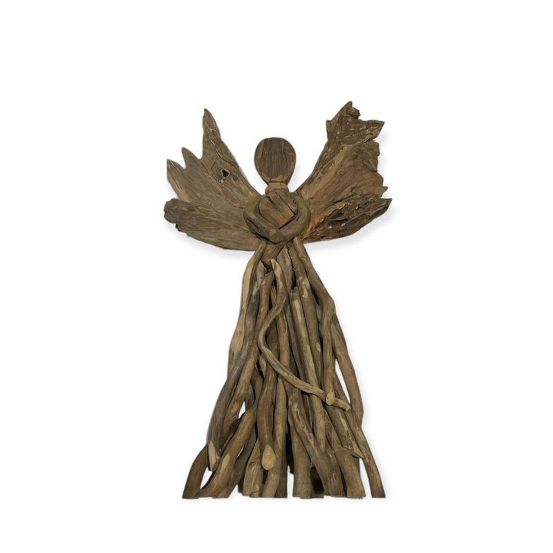 standing curly driftwood angel sculpture