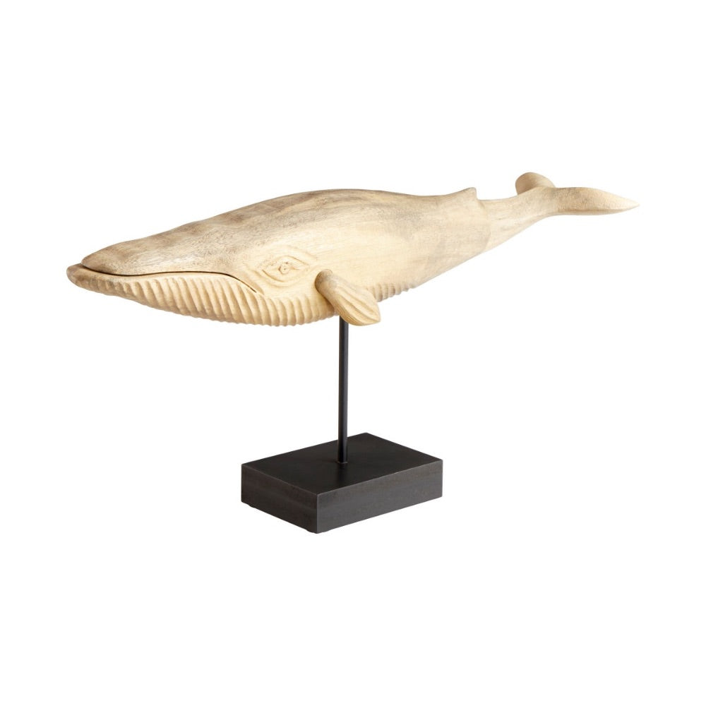 natural wood whale sculpture iron stand