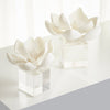 crystal cube white resin magnolia bloom sculpture