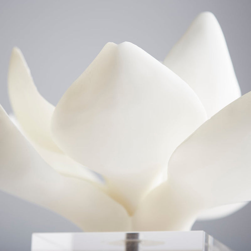 crystal cube white resin magnolia bloom sculpture