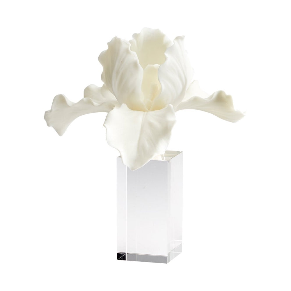 crystal cube white resin iris bloom sculpture