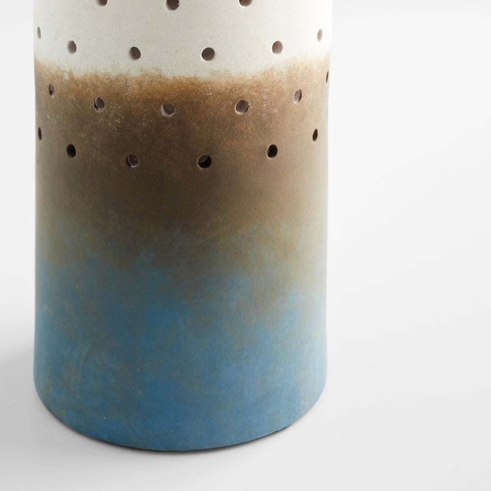 ombre-like blue brown white tall vase holes