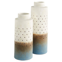 ombre-like blue brown white tall vase holes