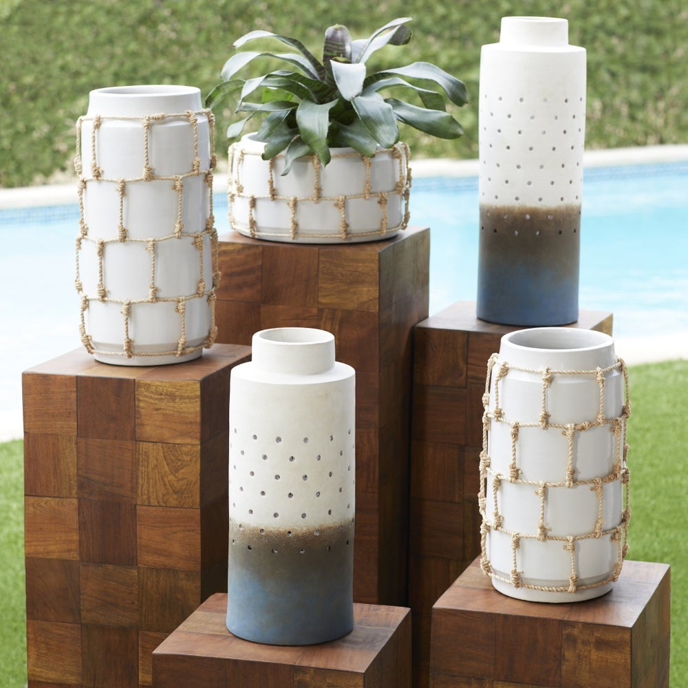 ombre-like blue brown white tall vase holes