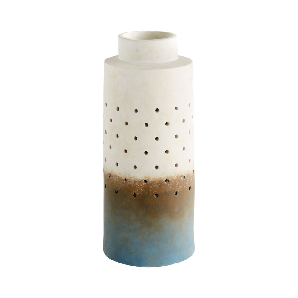 ombre-like blue brown white tall vase holes