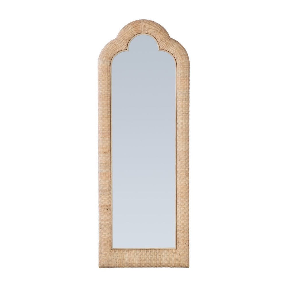 tall arched floor mirror natural rattan woven frame