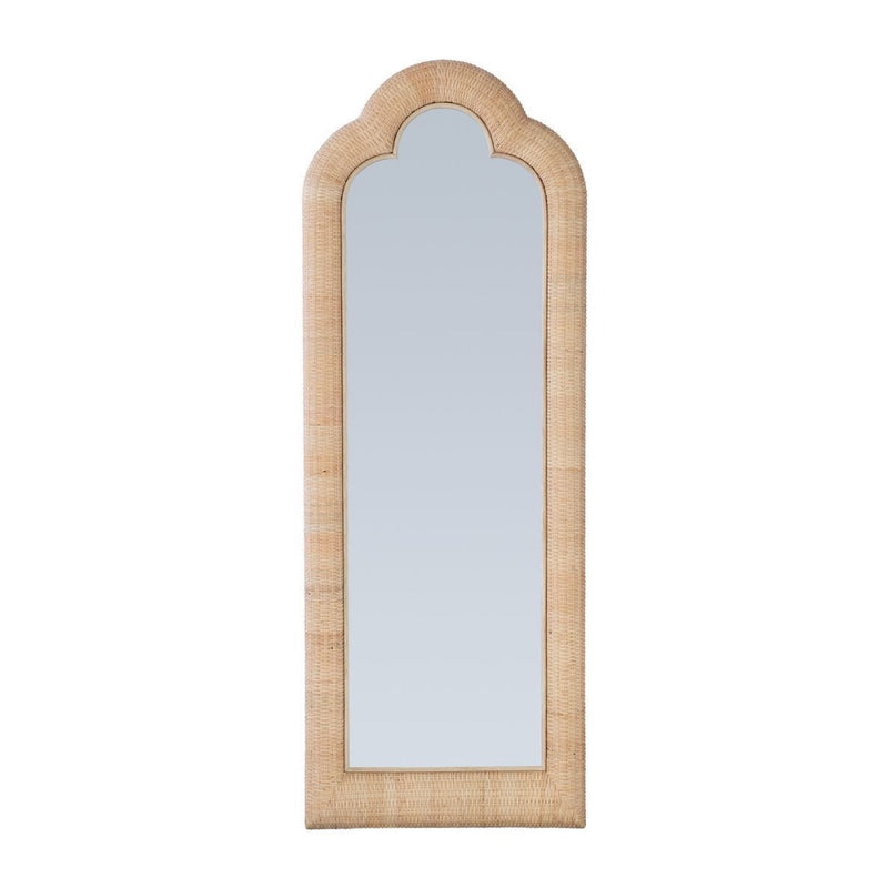tall arched floor mirror natural rattan woven frame