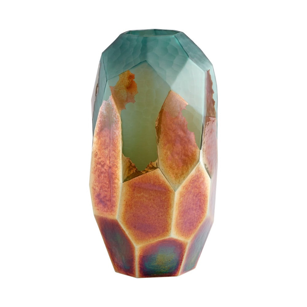 glass vase facets two-tone gold green