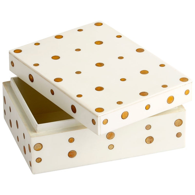 cream decorative box brass dot accents
