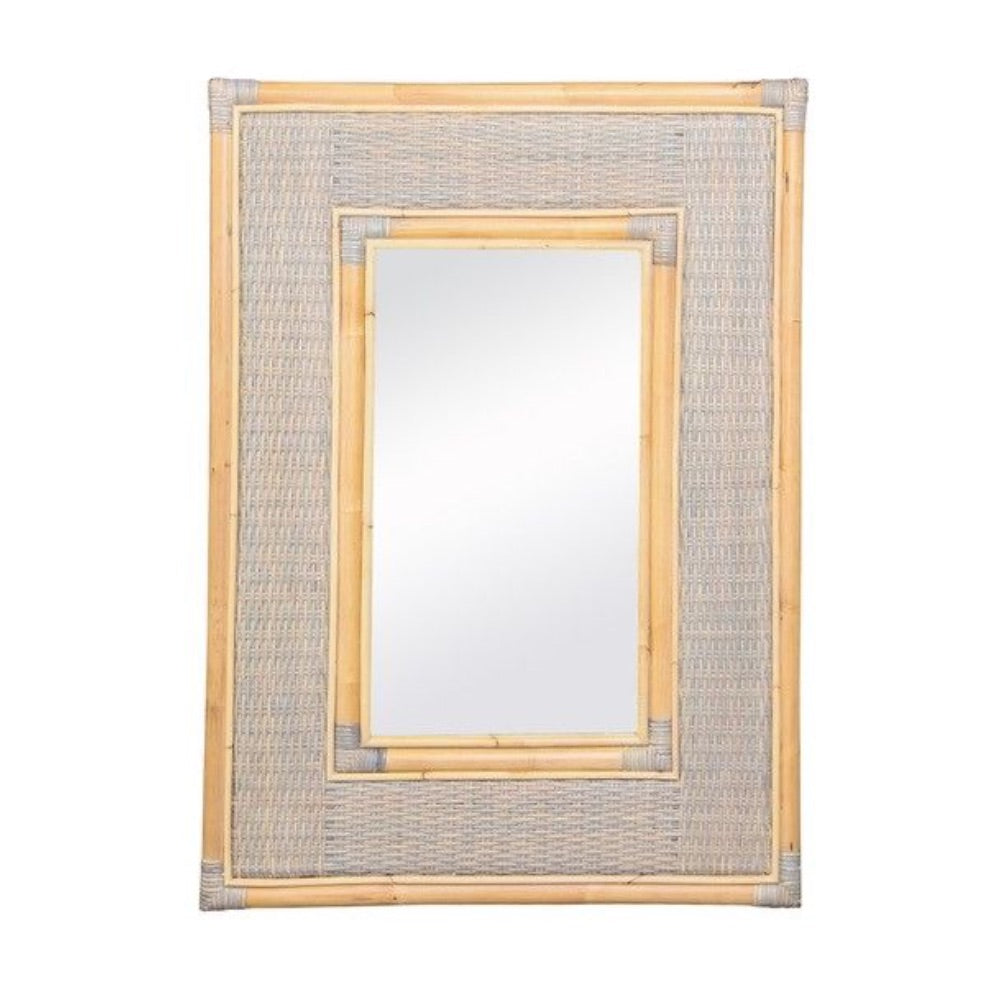 polished rattan wall mirror rectangle fog gray