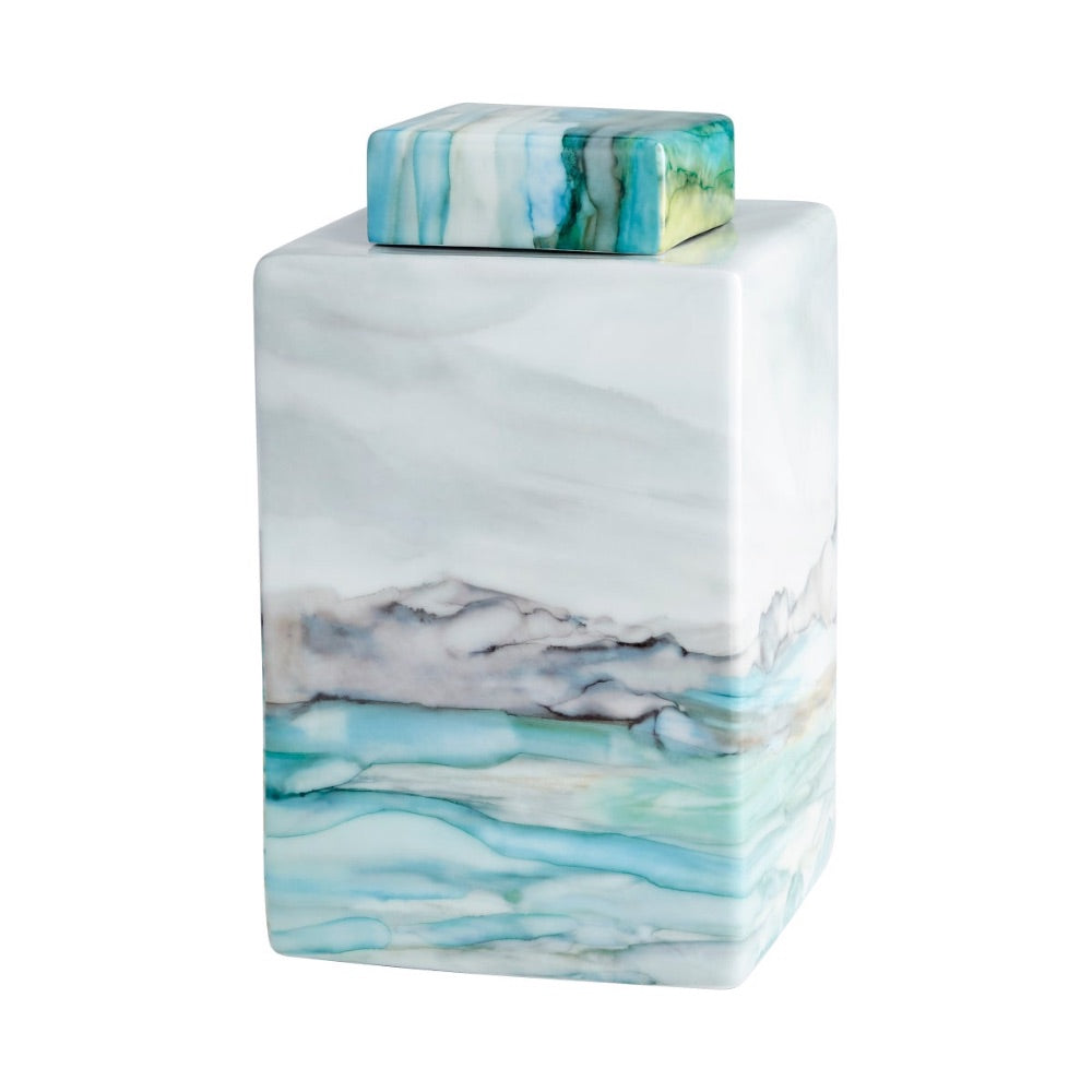 watercolor blues greys porcelain jar lid