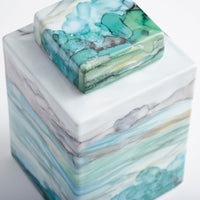 watercolor blues greys porcelain jar lid