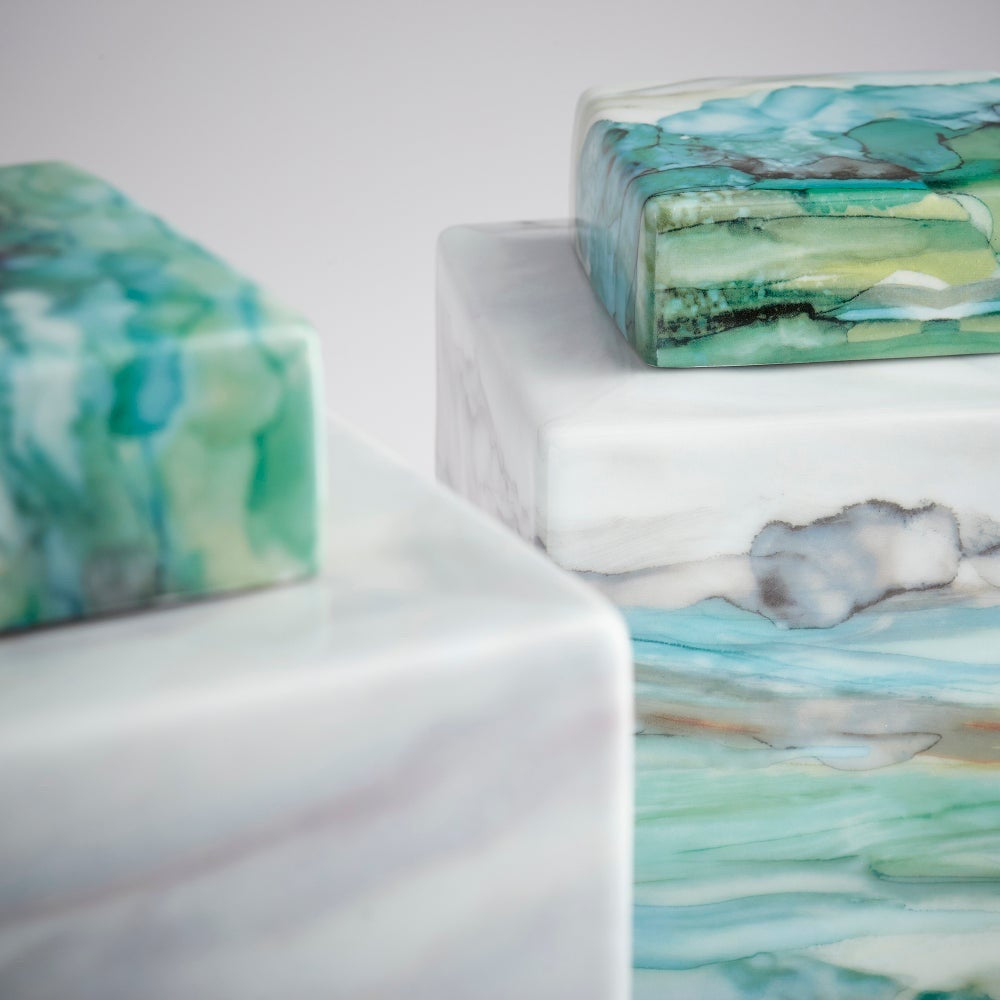 watercolor blues greys porcelain jar lid