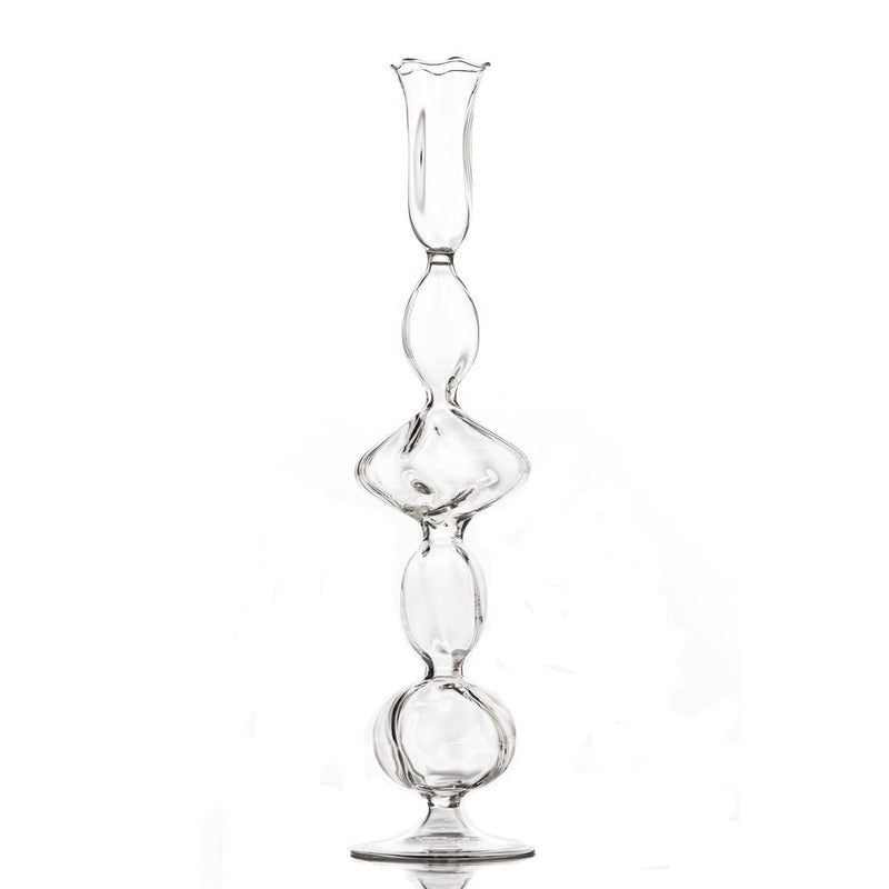 tall clear glass mouth-blown taper candleholder