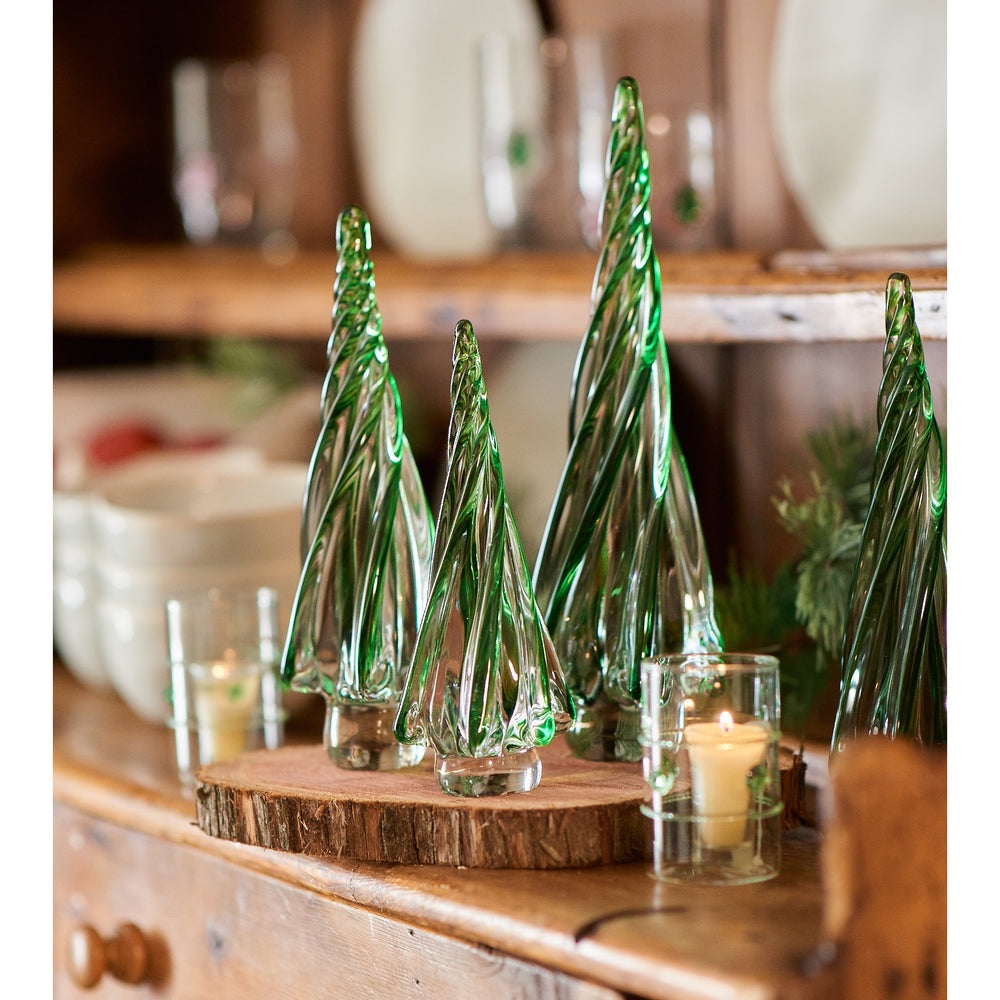 twisted clear green glass holiday tree set 3
