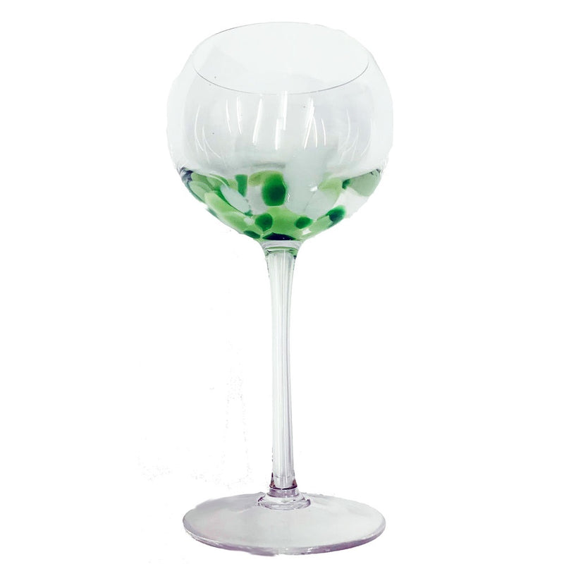clear stemmed wine glasses green white drops