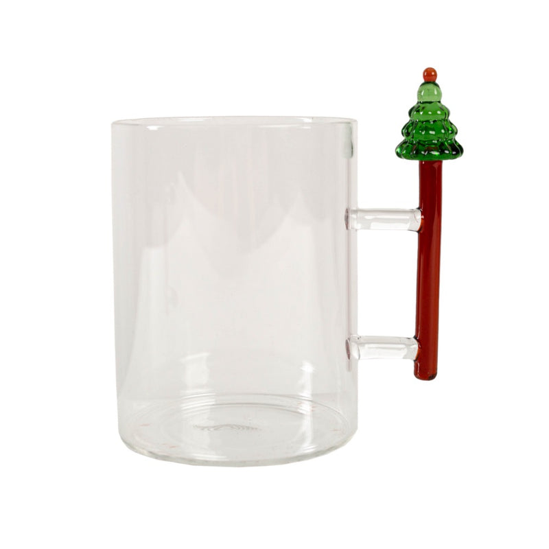 clear mug red glass handle Christmas tree
