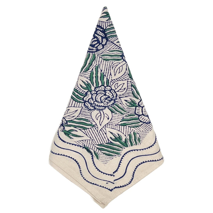 ivory navy green floral block-printed cotton napkins 8