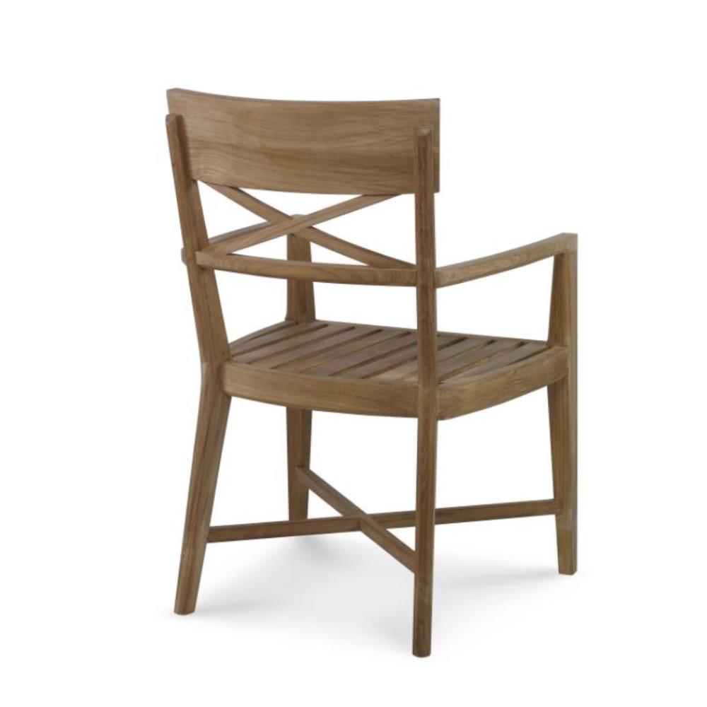teak arm dining chair X stretcher back