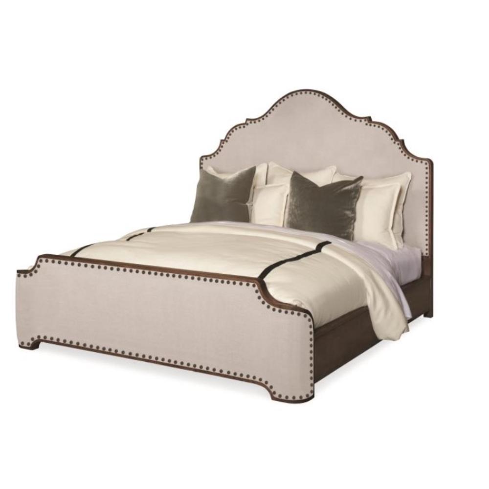 beige/brown upholstered head footboards king size bed