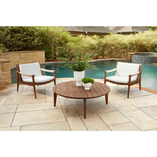 round slatted top contemporary indoor outdoor teak coffee table