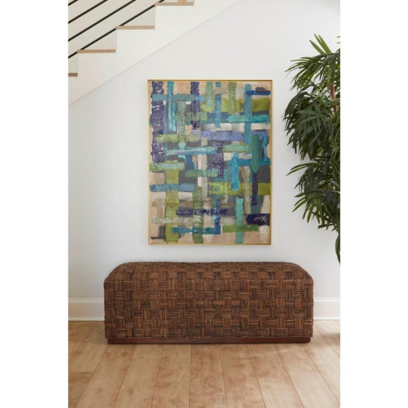 woven brown banana tree bark bench