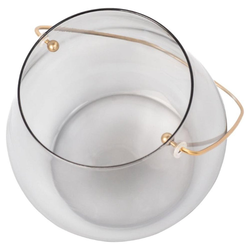 smoked glass short candle hurricane brass handle