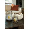 smoked glass short candle hurricane brass handle