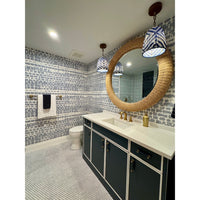 white blue pendants bathroom rattan round mirror lifestyle