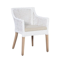 dining arm white cane back sides cream cushion light wood legs